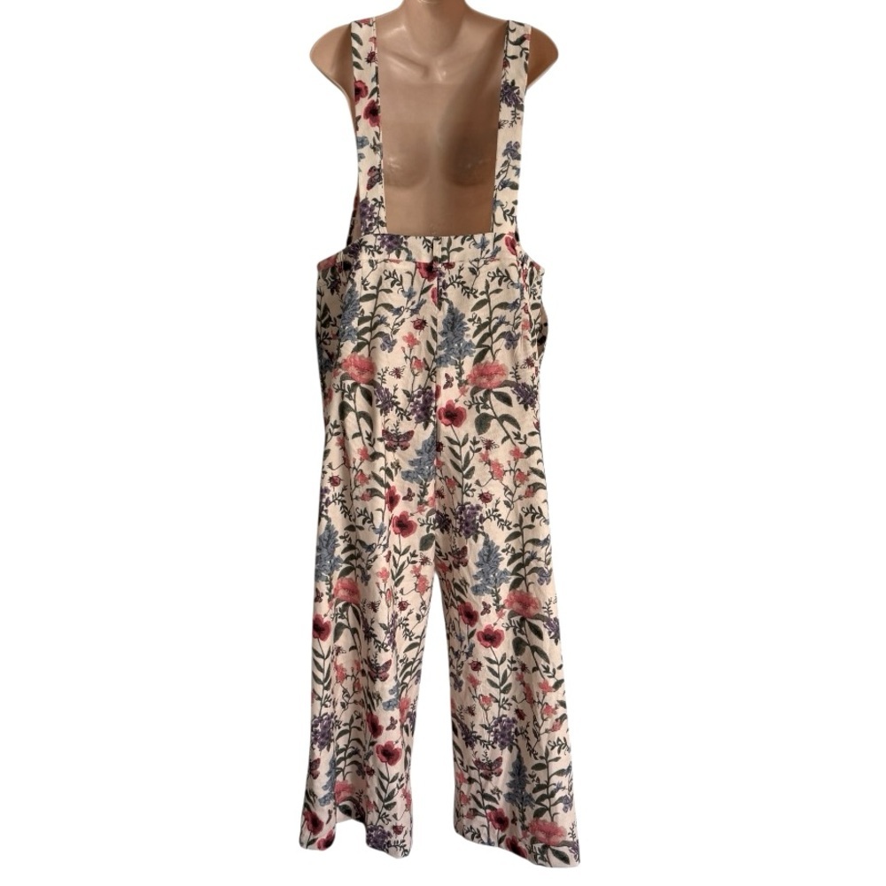 🆕➕️ CIDER Floral Lightweight Corduroy Button Wide Leg Jumpsuit CREAM 0XL $59 - Picture 12 of 16